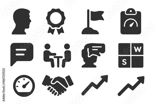 Office productivity solid icon set. business, communication, workflow symbols.