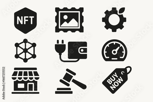 E-commerce, shopping solid icon set. business, finance, tech symbols collection