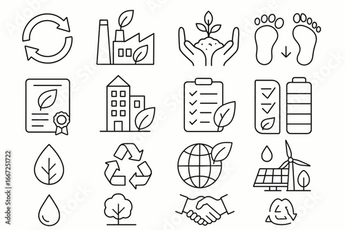 Eco-friendly, sustainability line icon set. nature, renewable energy, recycling symbols