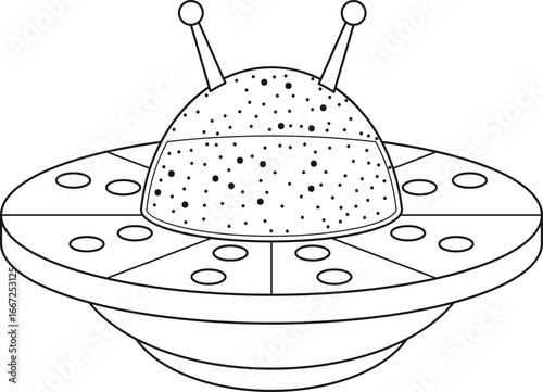 Fantasy ufo apparatus black-and-white vector illustration