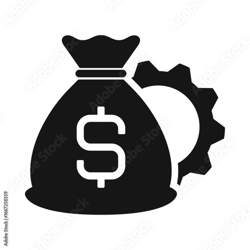 money bag with gear flat vector icon