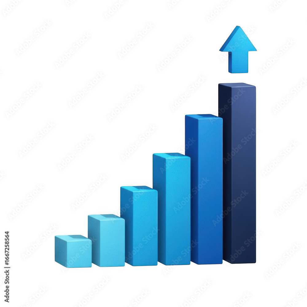 Blue bar chart showing upward trend with arrow symbolizing growth and success transparent background Blue bar chart showing upward trend with arrow symbolizing growth and success transparent background