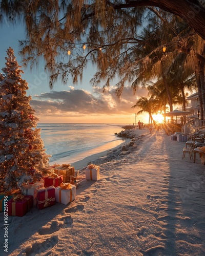 Holiday celebration on the beach Generative AI