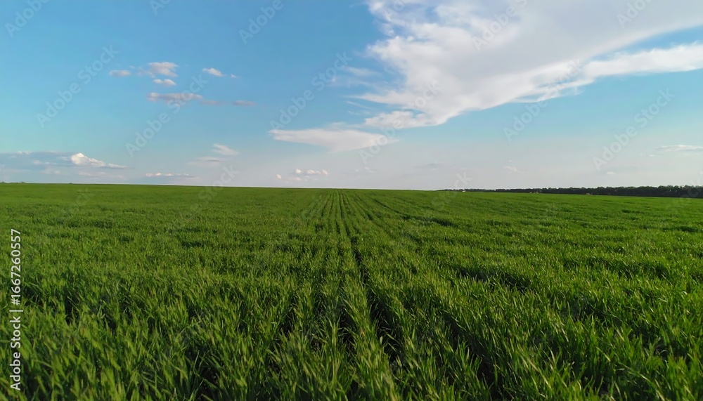 Obraz premium Lush green field under a partly cloudy sky