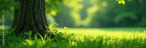 Thick tree trunk, dappled shade, wilting grass , sun, summer, shadow