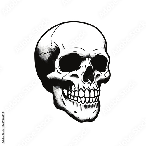 Skull illustration for edgy designs, Halloween themes, or gothic art projects with a bold, vintage, and slightly distressed aesthetic