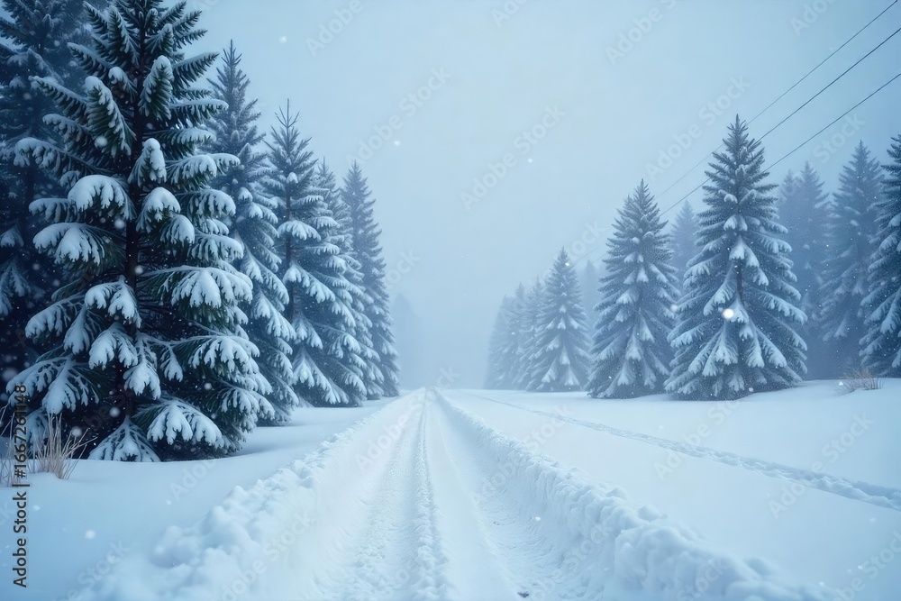 Obraz premium Dramatic Winter Blizzard Massive Snowflakes Blanketing a Pristine Landscape