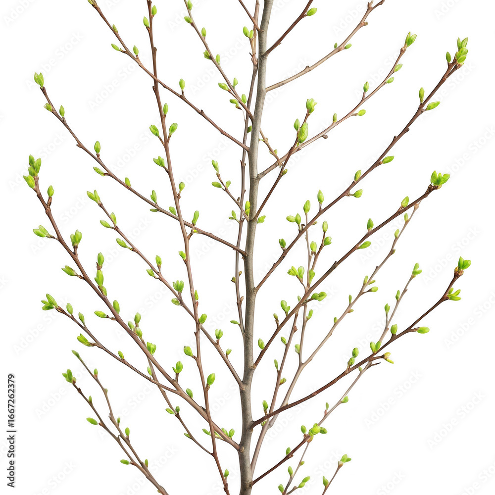 Fototapeta premium Young tree branch with buds isolated on transparent background