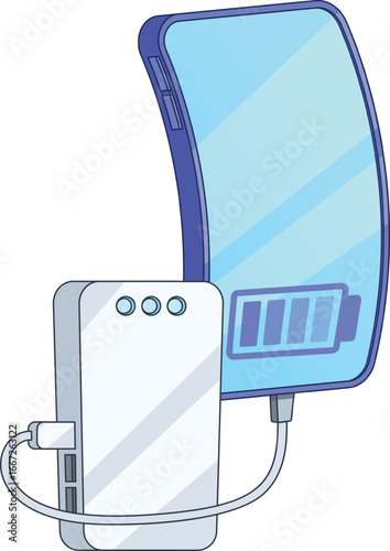Smartphone charging from powerbank vector illustration