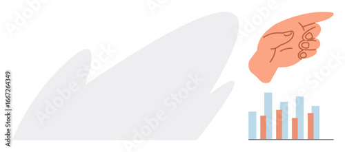 Hand pointing to rising bar chart emphasizes data growth, direction, and decision-making. Ideal for analytics, business strategy, progress tracking, goal achievement, education, forecasting