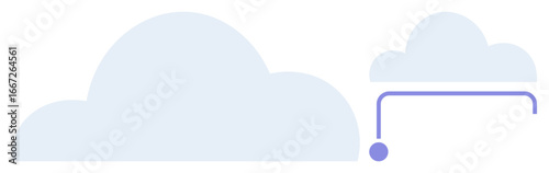 Two clouds connected by a purple line, representing networking, cloud storage, or data transfer. Ideal for cloud computing, technology, connectivity, data exchange, IT infrastructure automation