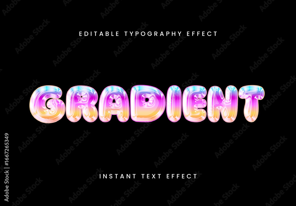 Colorful Chrome Font Rainbow Gradient Inflated 3D Text Effect Stock ...