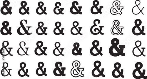 Collection of diverse ampersand symbols in various styles and sizes for design projects