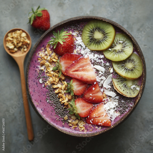 Healthy smoothie bowl with fresh fruits and granola