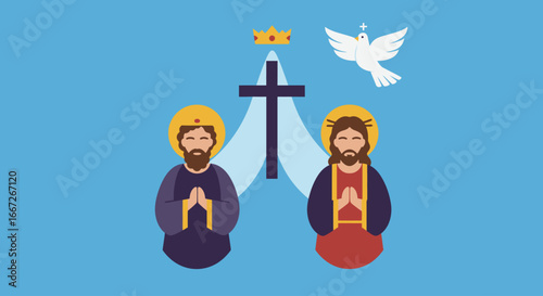 Vector Illustration of Holy Trinity Symbol with Crown Cross and Dove for Christian Community