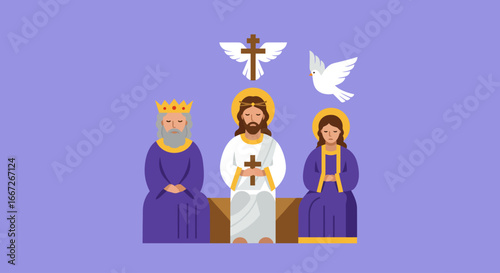Vector Illustration of Holy Trinity Symbol with Crown Cross and Dove for Christian Community