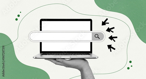 Search Engine Optimization Laptop Digital Marketing SEO Strategy Search Bar Hand Online Visibility Website Traffic