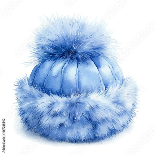 Winter Hat Pompom, watercolor vector, isolated on a white background.