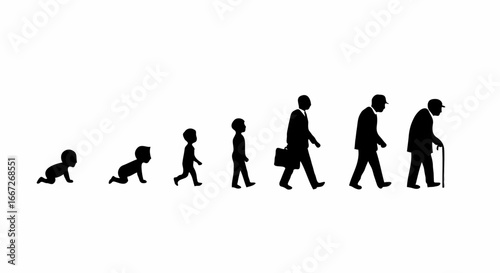 Silhouettes of human life stages from baby to elderly man