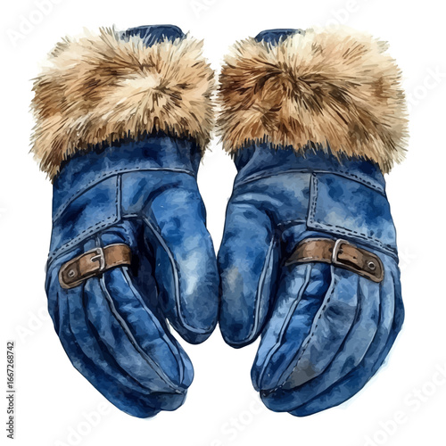 Winter Gloves, watercolor vector, isolated on a white background.