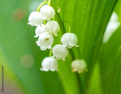 Delicate white flowers on lush green leaves