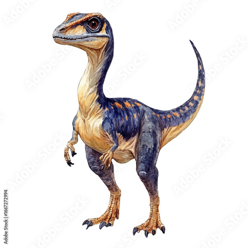 Velociraptor, watercolor illustration vector, isolated on a white background.