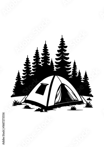 Camping Tent in Forest Silhouette