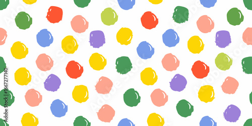 Colorful Hand Painted Polka Dot Pattern on White Background vector illustration