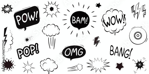 Comic Style Speech Bubbles And Action Words Collection vector illustration