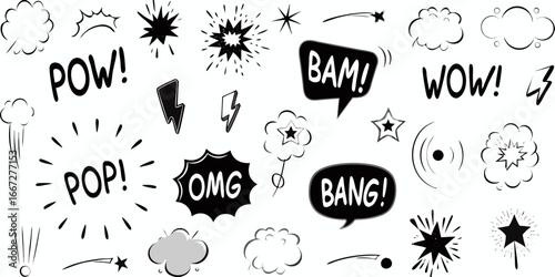 Comic Book Style Sound Effects And Speech Bubbles vector illustration