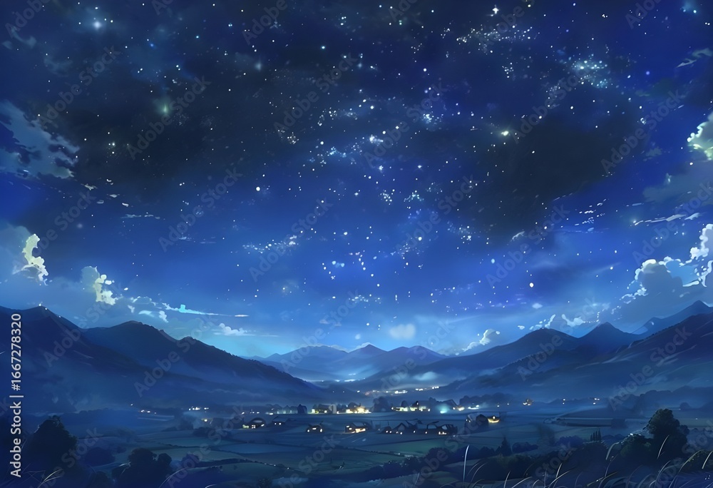 Fototapeta premium Starry Night Over Countryside