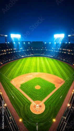 Night baseball stadium view from above