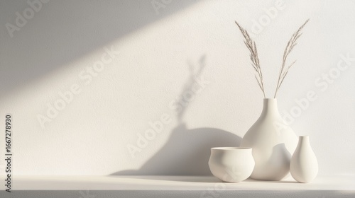 White ceramic vases minimal background modern decorative design concept
