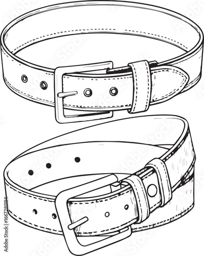Black leather belt with silver buckle isolated on a white background