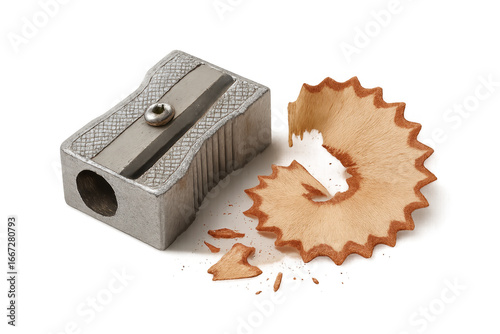 Wallpaper Mural Metallic pencil sharpener creating spiral wood shavings on transparent background Torontodigital.ca