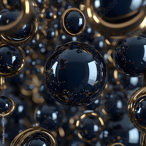 Abstract Dark Blue and Gold Sphere Background