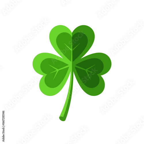 A stylized illustration of a green three-leaf clover, the iconic shamrock symbol for St. Patrick's Day and good luck. Clean, flat vector graphic design element on white
