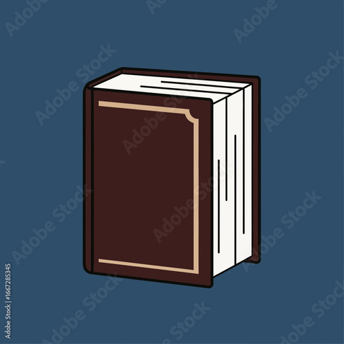 Classic brown hardcover book with a simple decorative border, depicted in a clean vector illustration style. Isolated graphic element for concepts of reading, education, and literature