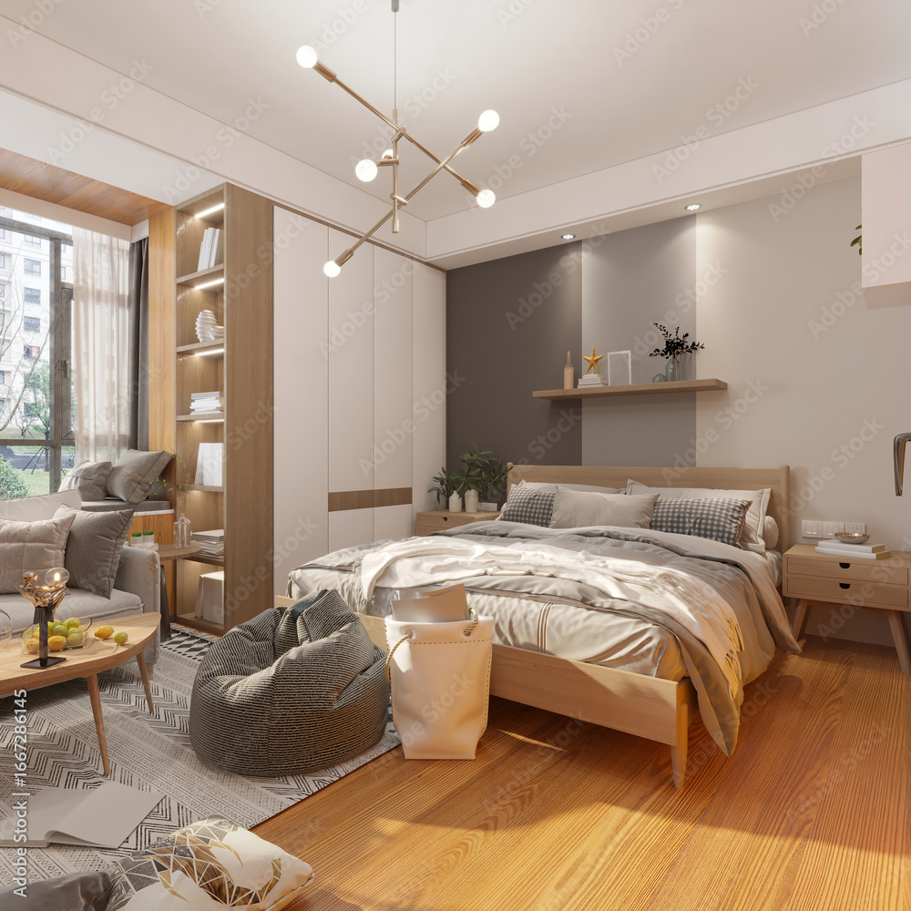 Obraz premium 3d render modern bedroom