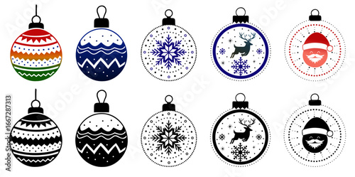 Set of Christmas ornament icons with colorful and black designs