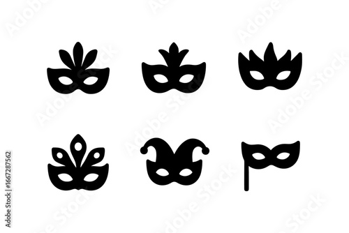 Set of silhouette carnival masks with ornamental designs for festive celebrations