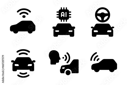 Futuristic automotive icons: ai, autonomous, connectivity, mobility