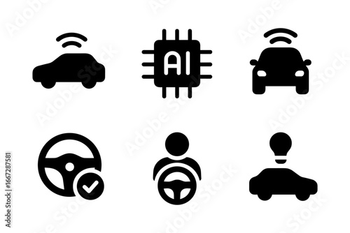 Autonomous vehicle icons with ai elements and smart features