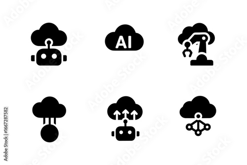 Minimalist ai technology icons set featuring cloud robotics and automation