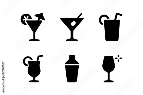 Elegant cocktail icon set with minimalistic silhouettes