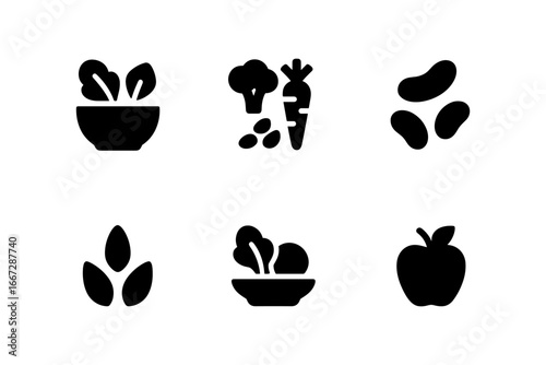 Minimalist icons of fresh vegetables and fruits for healthy living concepts
