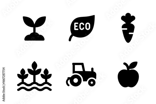 Set of eco-friendly agriculture icons in minimalist style