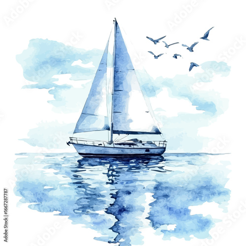 Summer Breeze, watercolor drawing vector, isolated on a white background.