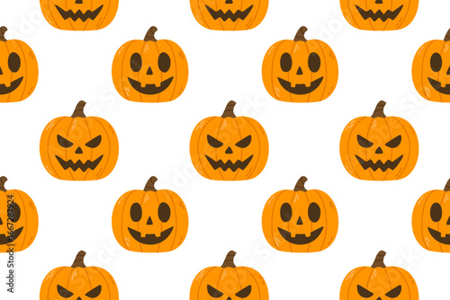Seamless pattern with halloween pumpkins on light peach background