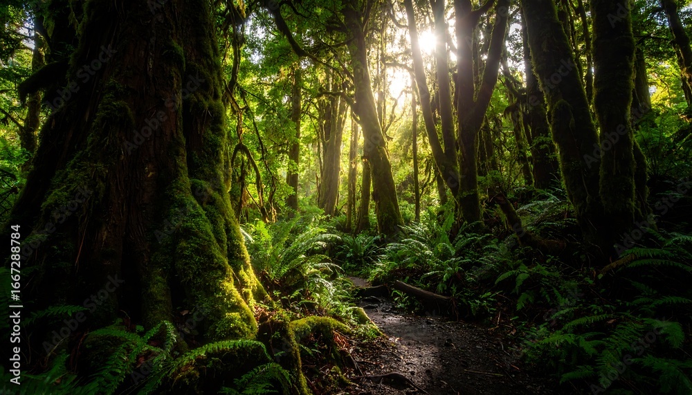 Obraz premium Lush, sunlit forest path